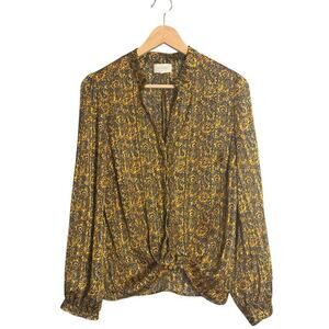 Melloday Black Gold Paisley Twist Front Blouse Top‎ - Size Medium